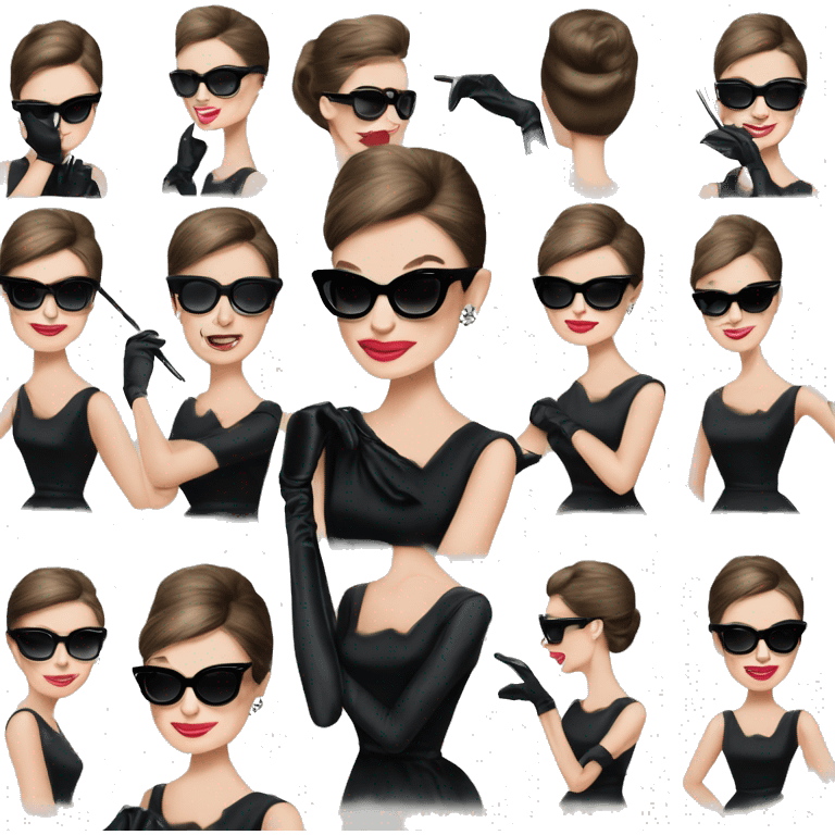 Audrey Hepburn in Breakfast at Tiffany’s wearing black dress, black gloves, and black sunglasses emoji