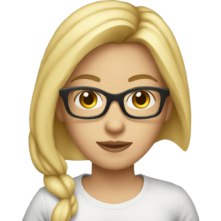 caucasian female, black tshirt glasses emoji