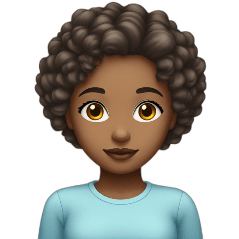 African American girl with bluish eyes, shoulder length curly hair, full lips and square shaped head emoji