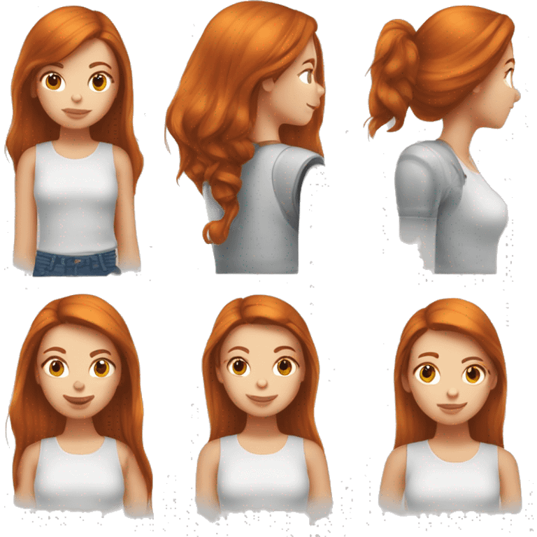 Fille rousse aux cheuveux lisse avec un chat emoji