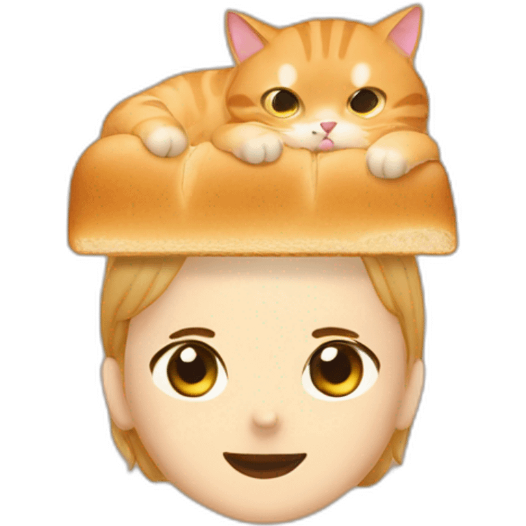 cat easting bread on someones head emoji