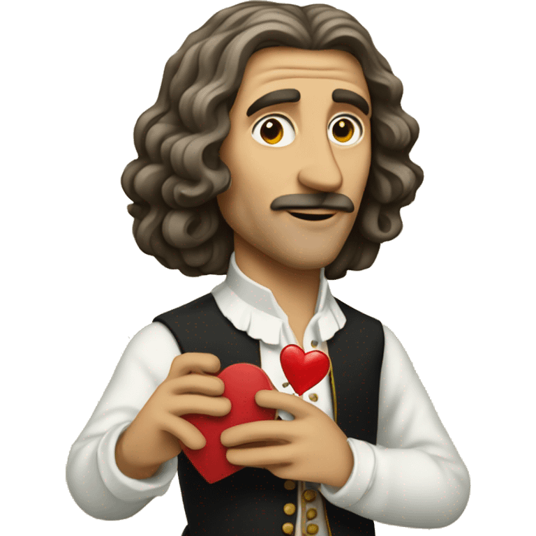 Molière holds a heart in his hand emoji