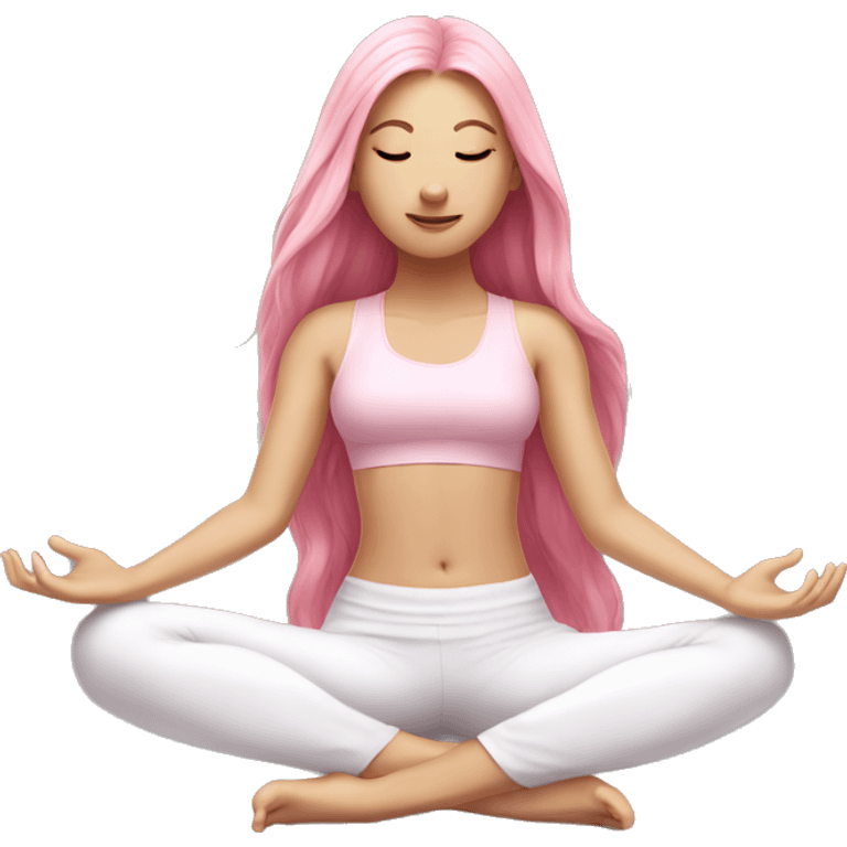 Pink long hair, white girl doing yoga with light pink outfit emoji