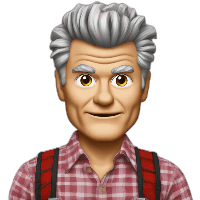 fred willard old skinny spiked hair red plaid shirt with suspenders (portrait,-front-facing) emoji