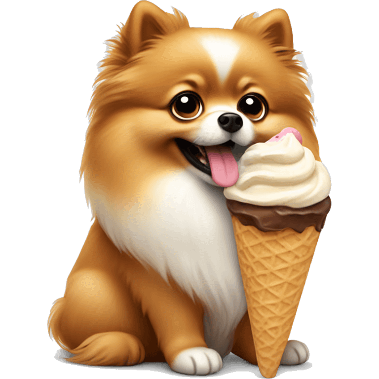 Pomeranian eating ice cream emoji