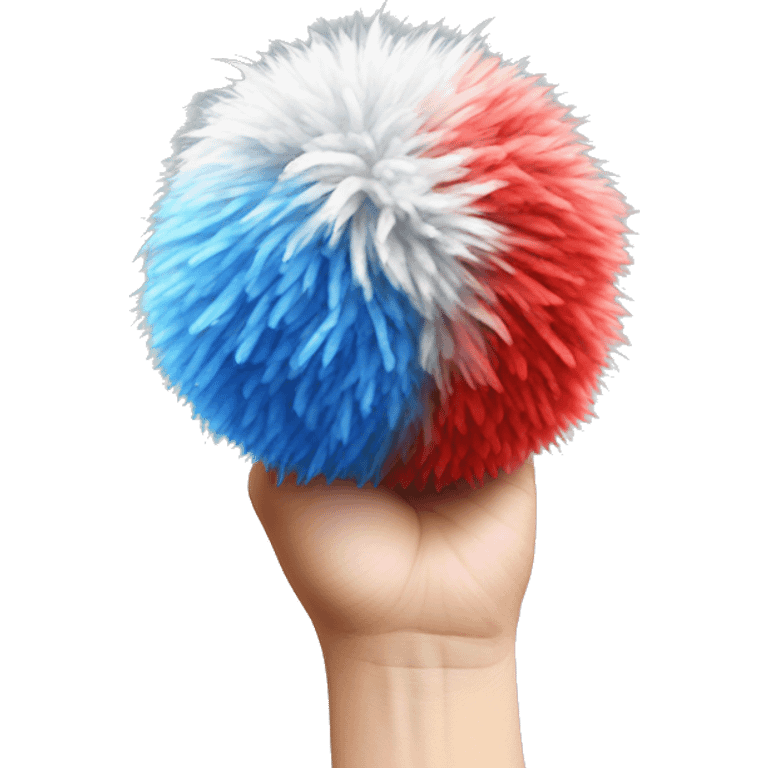 One pom pom that is red, silver, and blue in a hand drawn style emoji