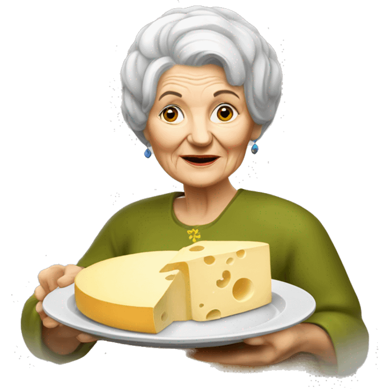 Ukrainian granny with plate of cheese for wine emoji