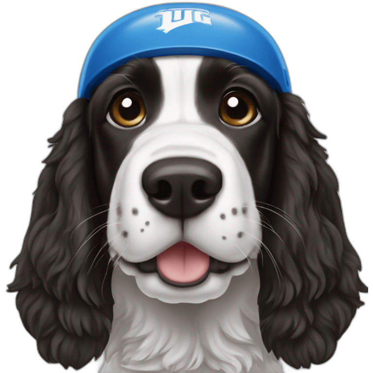 black springer spaniel wearing detroit lions helmet emoji