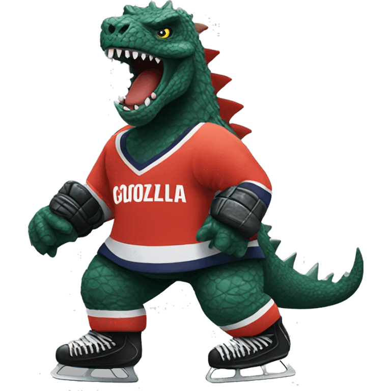 Godzilla dressed as a hockey player emoji