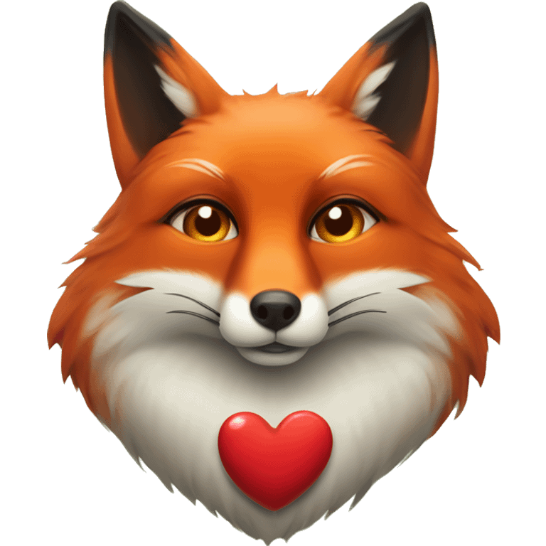 deep lush red fox face with tiny red heart instead of eyes emoji