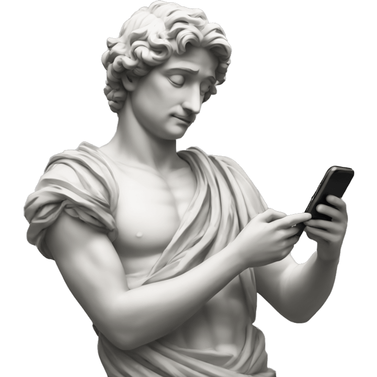 italian statue looking at cellphone emoji