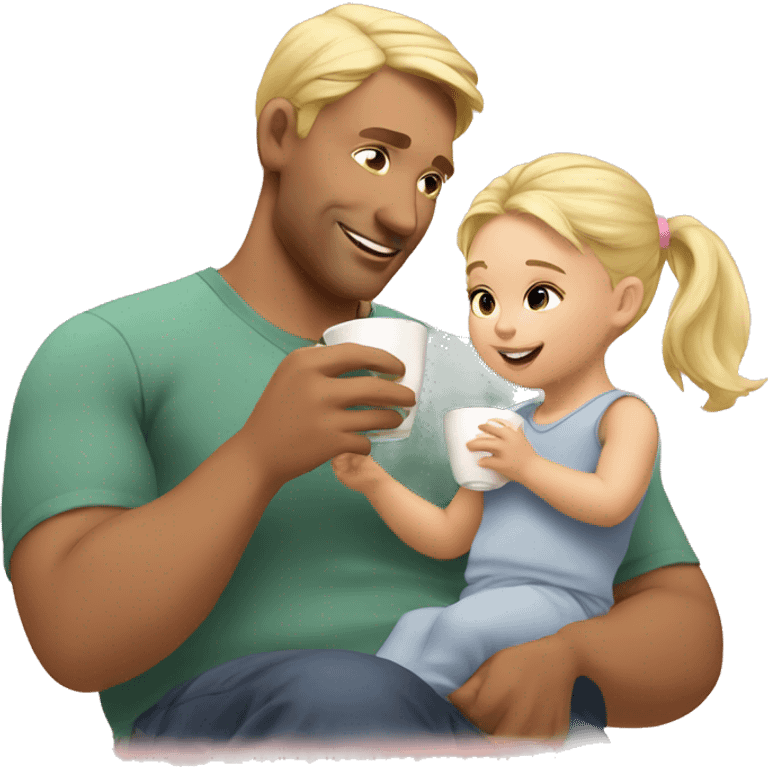 blonde dad drinks tea with his babydaughter emoji