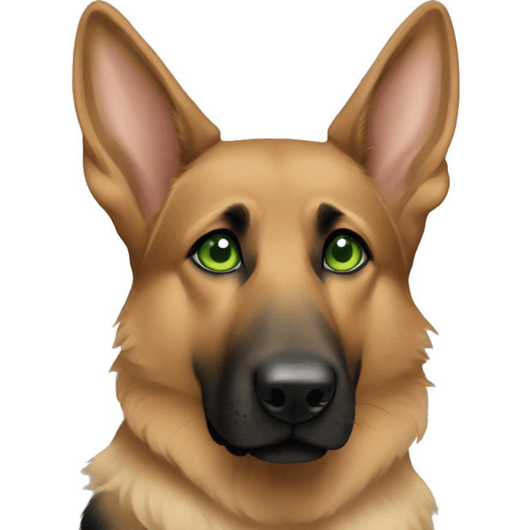 Girl brown German shepherd dog with bow on head and green eyes emoji