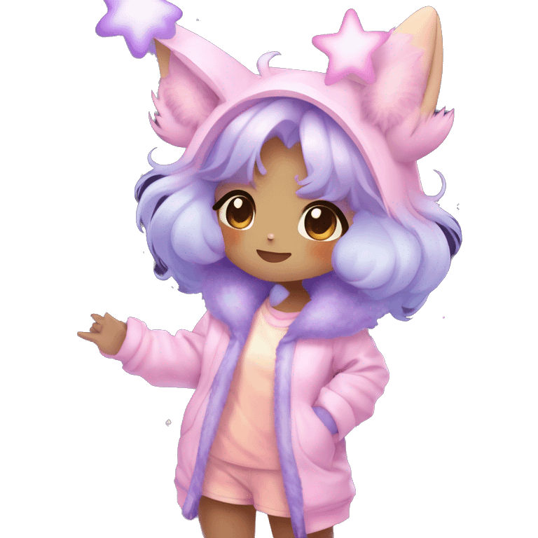 Anthro Cute Gorgeous Petite Shiny Colorful Pastel Glitter Sparkle Stars Gradient Anime Chibi Animal-Fakémon-Pokémon-Hybrid Fur Sona Aesthetic Trending Style Full Body emoji