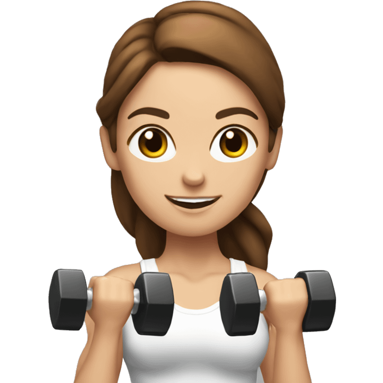 White beautiful fitness women with brown hair with dumbbells in their hands emoji