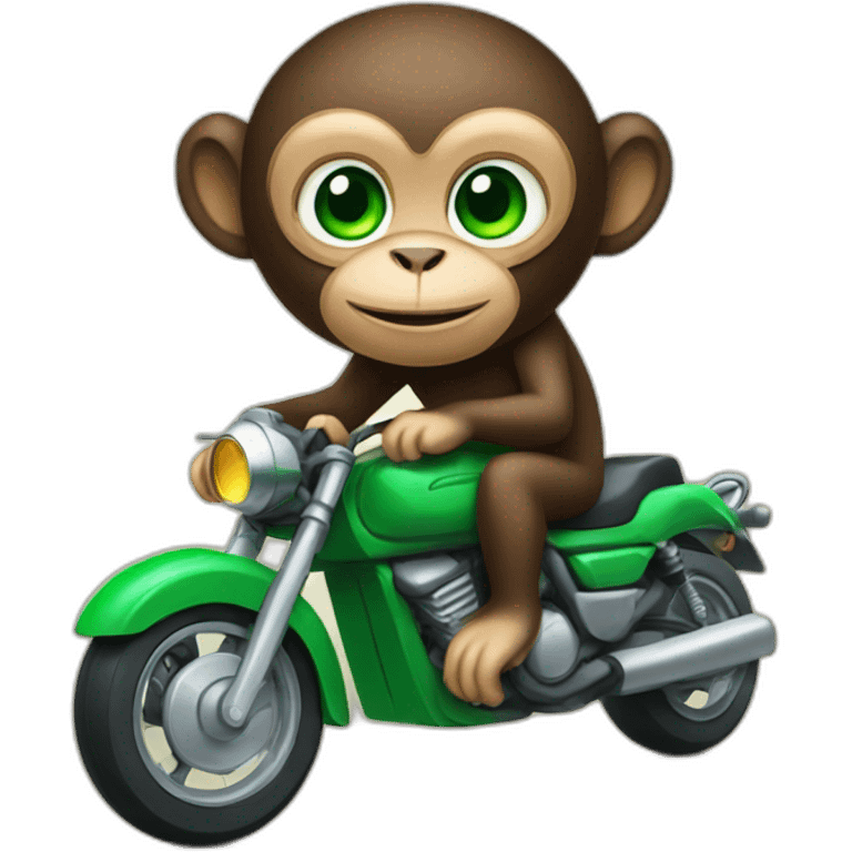 Monkey with green eyes on motorbike emoji