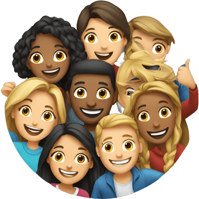 Group of happy people taking selfie. In a circle shape emoji