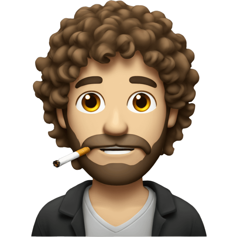 Brown haired man with shaggy hair and beard smoking cigarette emoji