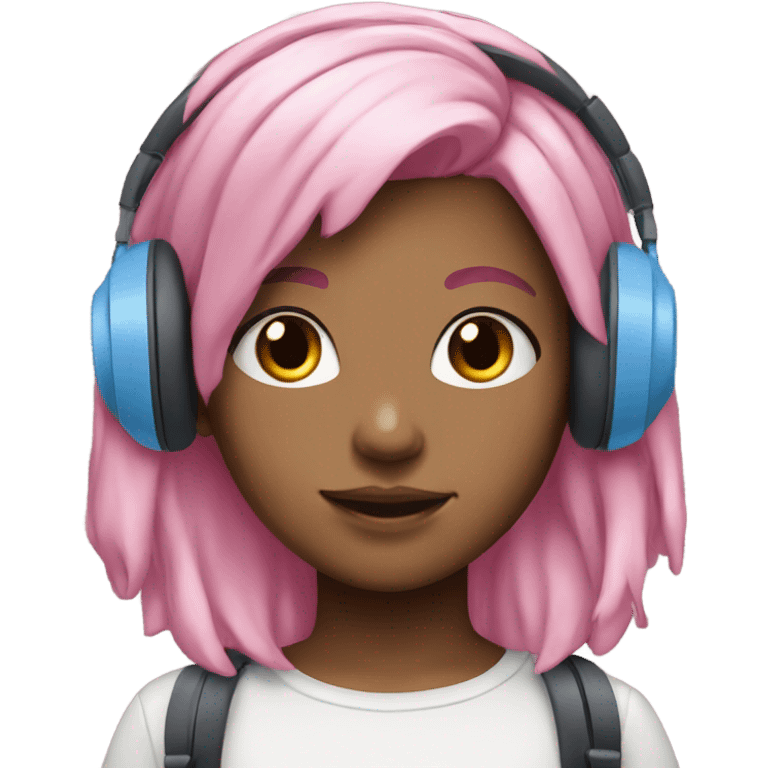 girl pink and blue hair white earphones in top emoji