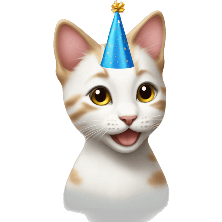 A kitten with a birthday hat emoji