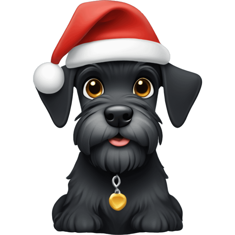 A mini black schnauzer dog wearing a Santa‘s hat ￼ emoji