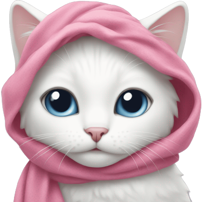 White cat with a pink scarf  emoji