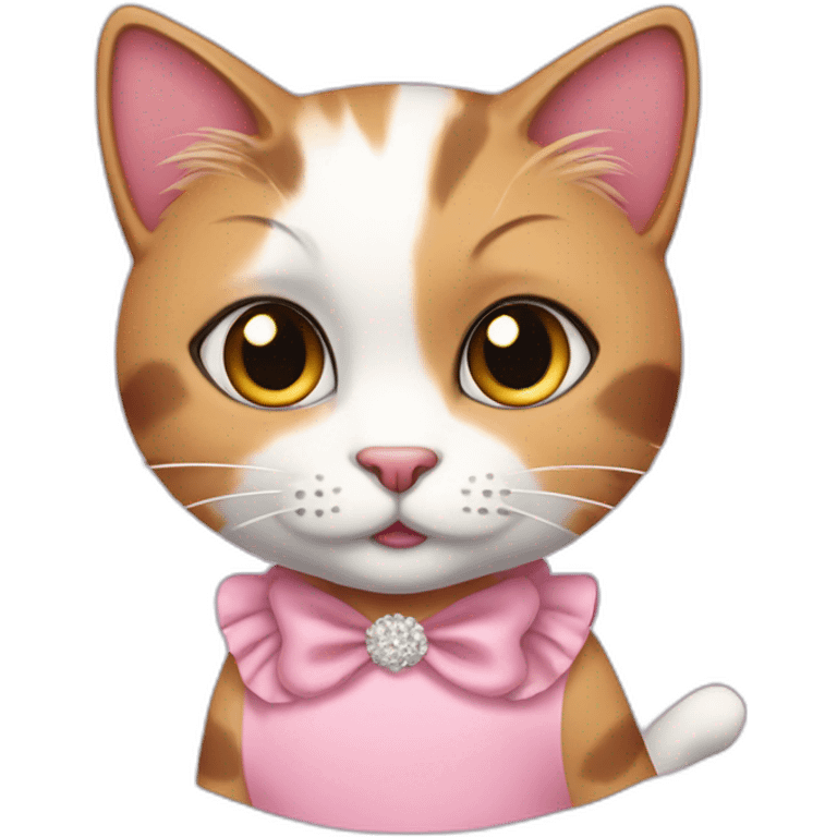 sassy calico cat in pink dress and hearted eyes emoji