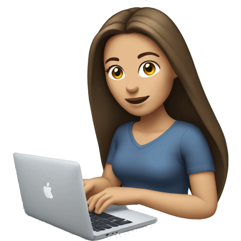 brunette caucasian woman with long hair typing on a macbook emoji