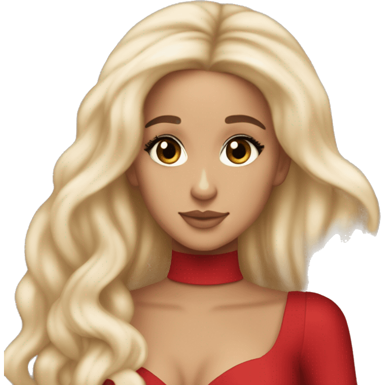 ariana grande, blonde hair, red dress, ethereal posing, light skin emoji