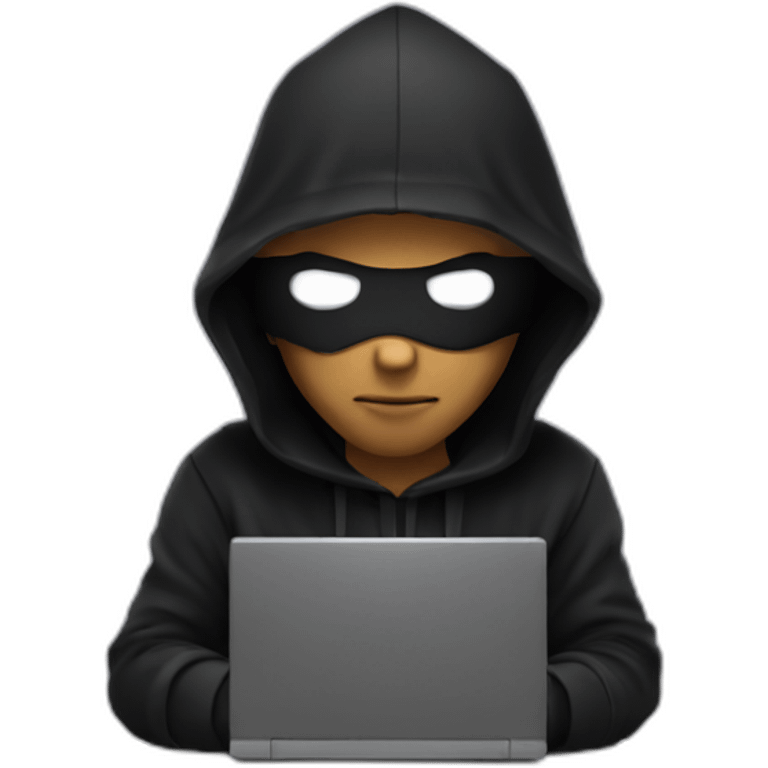 Cool Developer with a black hood behind his computer and focus on his code  emoji