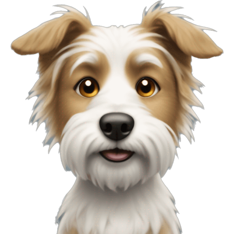 Scruffy blah dog, with a tiny bit of white on the chin emoji