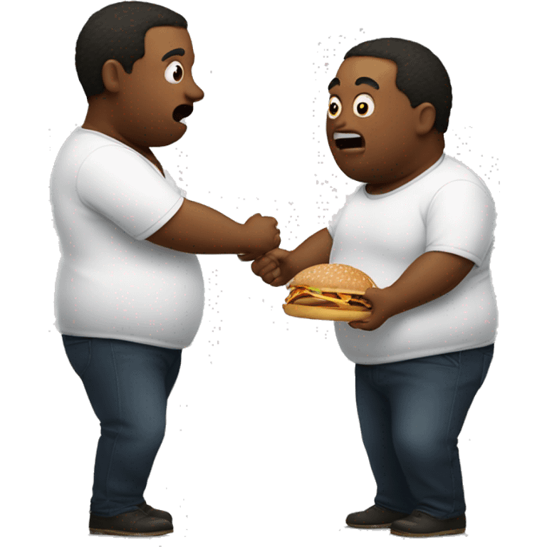 2 fat guys fighting with food in between them  emoji