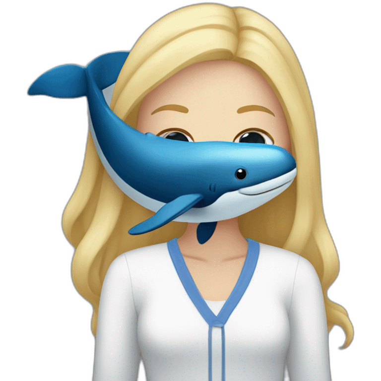 A whale as a staffed animal with a blonde girl with blue eyes and blond hair emoji