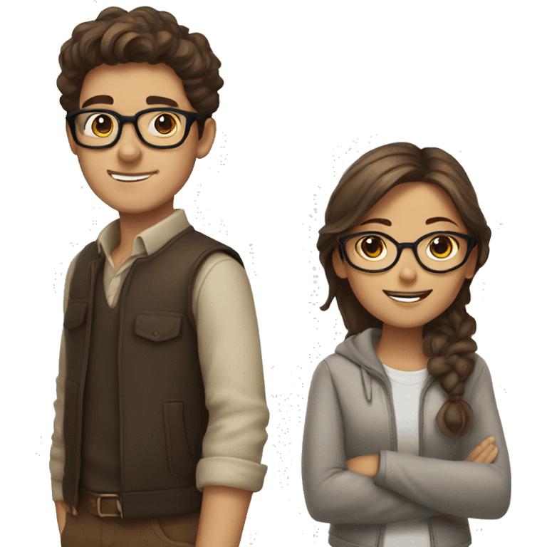 A brown haired boy with glasses with a brown haired girl with glasses  emoji