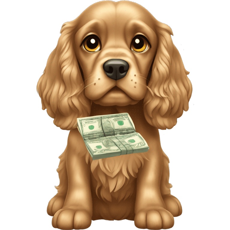 Cocker spaniel counting money emoji