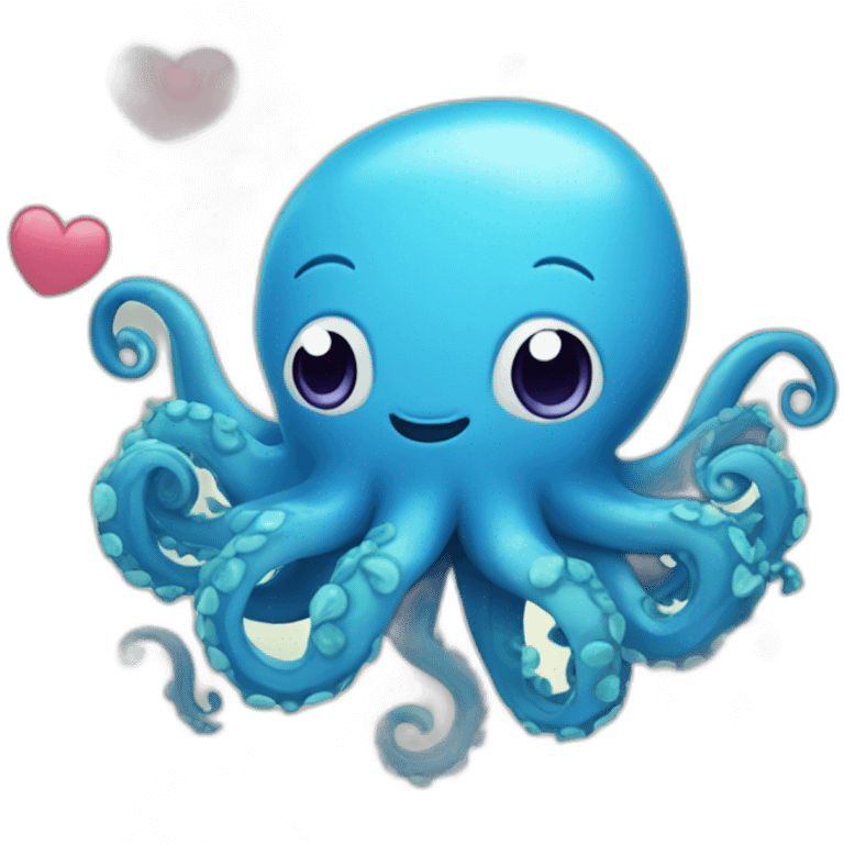 cute blue kraken with adorable face with many hearts around emoji