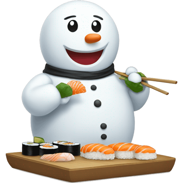 Snowman eating sushi emoji