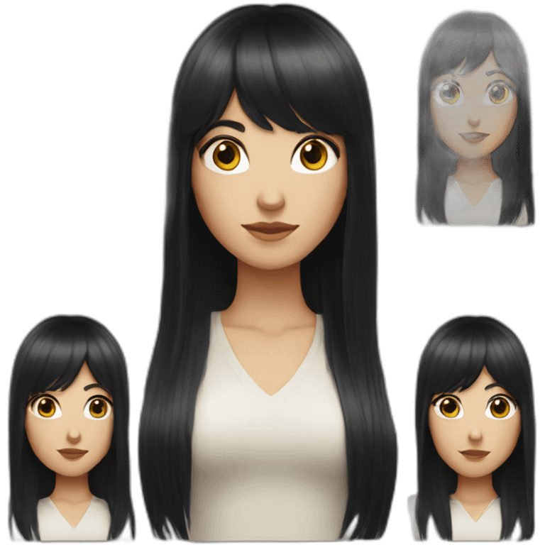 white women long black hair with bangs emoji