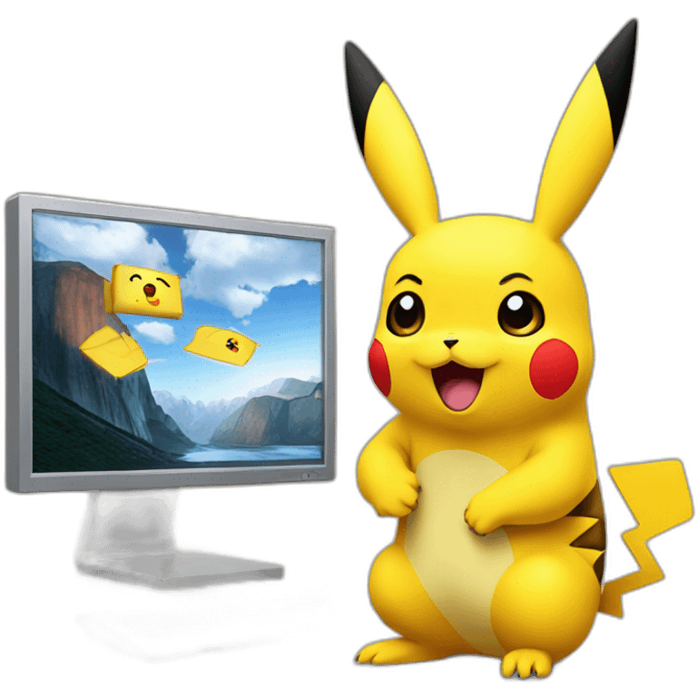 Pikachu, devant un ordinateur emoji