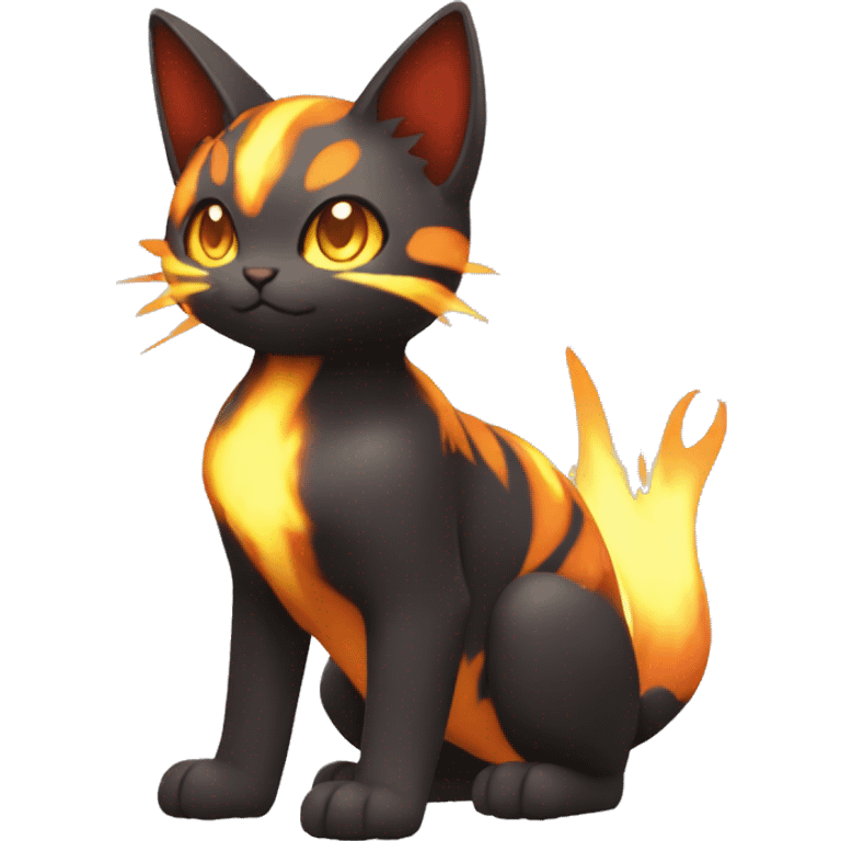 Shiny Dark-type-Fire-type-Fakémon-Cat full body emoji