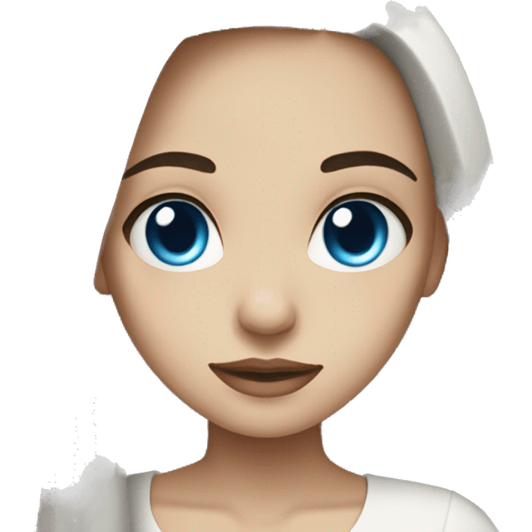 girl with blue eyes, long black hair in a light blouse emoji