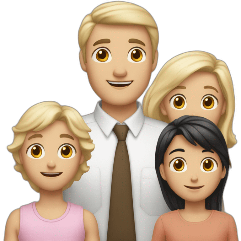 middle age father and his white 3 children, older boy with blonde hair, shorter boy with black hair, and girl with medium carmel colored hair, 3 boys and 1 girls in total  emoji