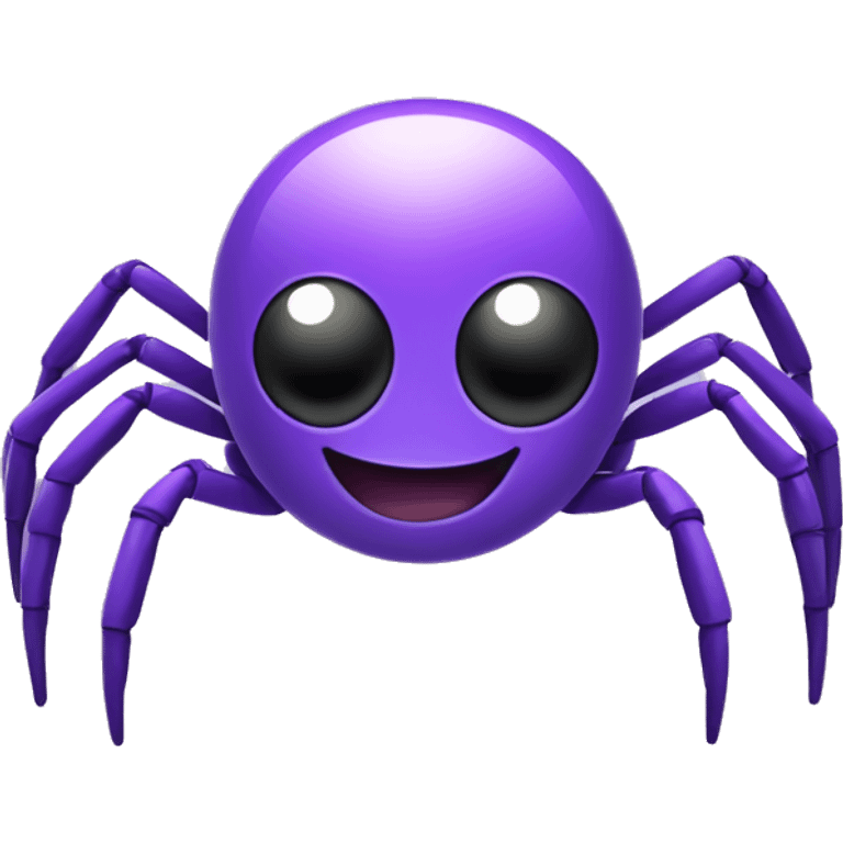 A happy and cute spider mascot. The spider should have a cheerful face and a non-threatening appearance. It should have a sleek, futuristic design with some elements representing technology and data. it has to be purple. emoji