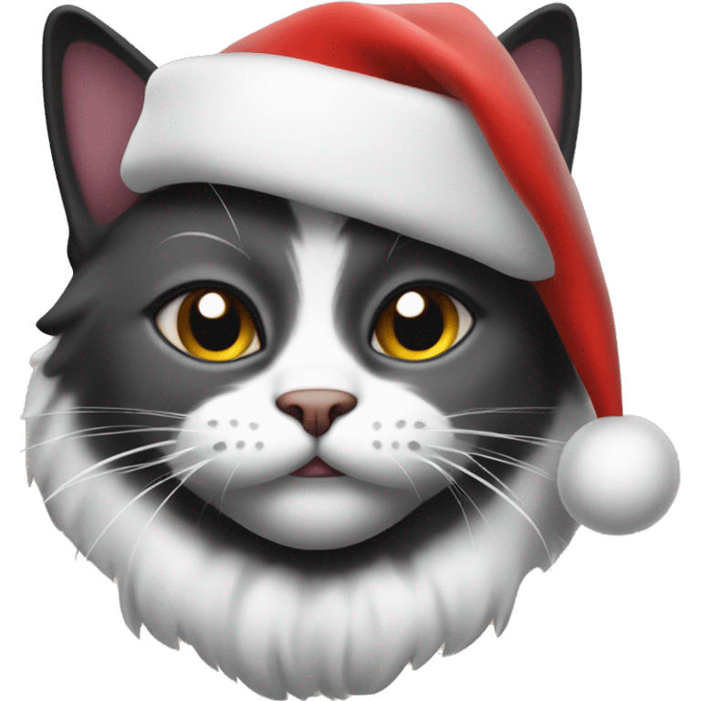 Cat black and White in Santa Claus hat emoji