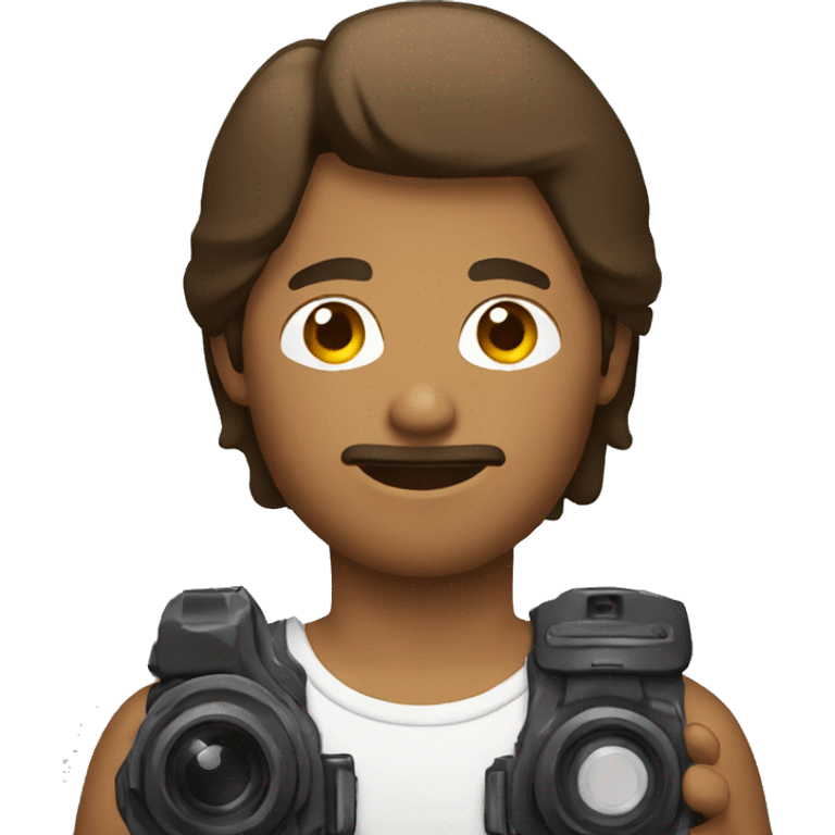 brown guy with mullet holding a camera emoji