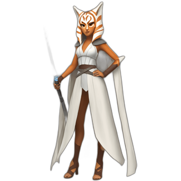 voluptuous ahsoka tano (full body, horns) white cloak emoji