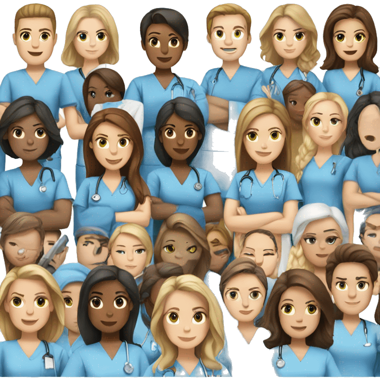 white Girl with brunette in blue scrubs emoji