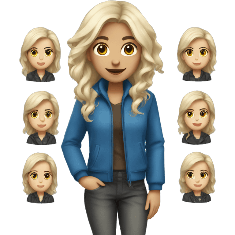 girl , white , hair dark blond , brown eyes , jacket bleu emoji