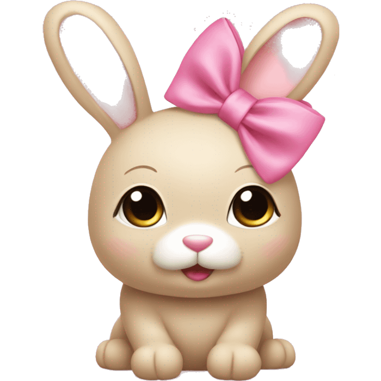 Beige bunny, wearing a pink bow ￼ emoji