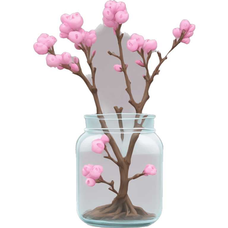 Delicate big twig with pink buds in a transparent jar vase emoji